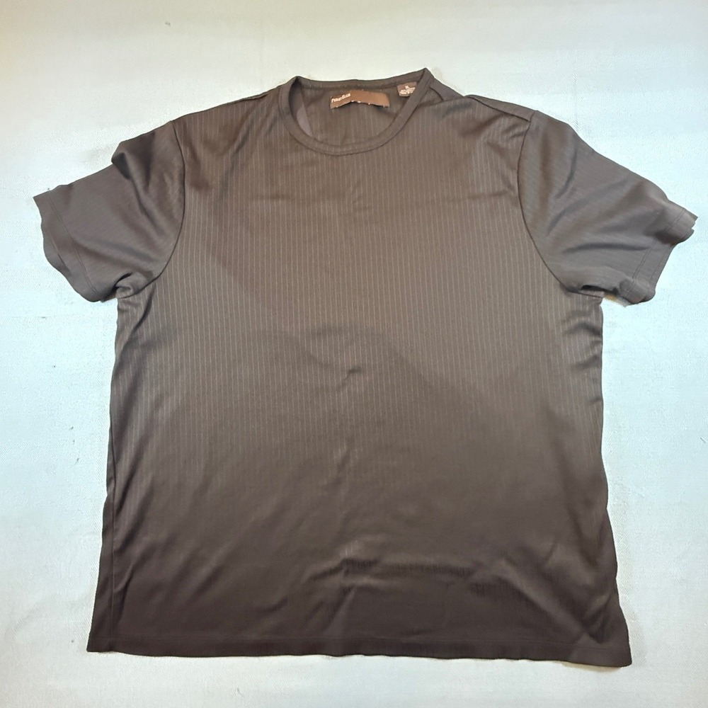 Perry Ellis Portfolio Mens XL Brown Pinstripe Textured Short Sleeve T-Shirt 1978